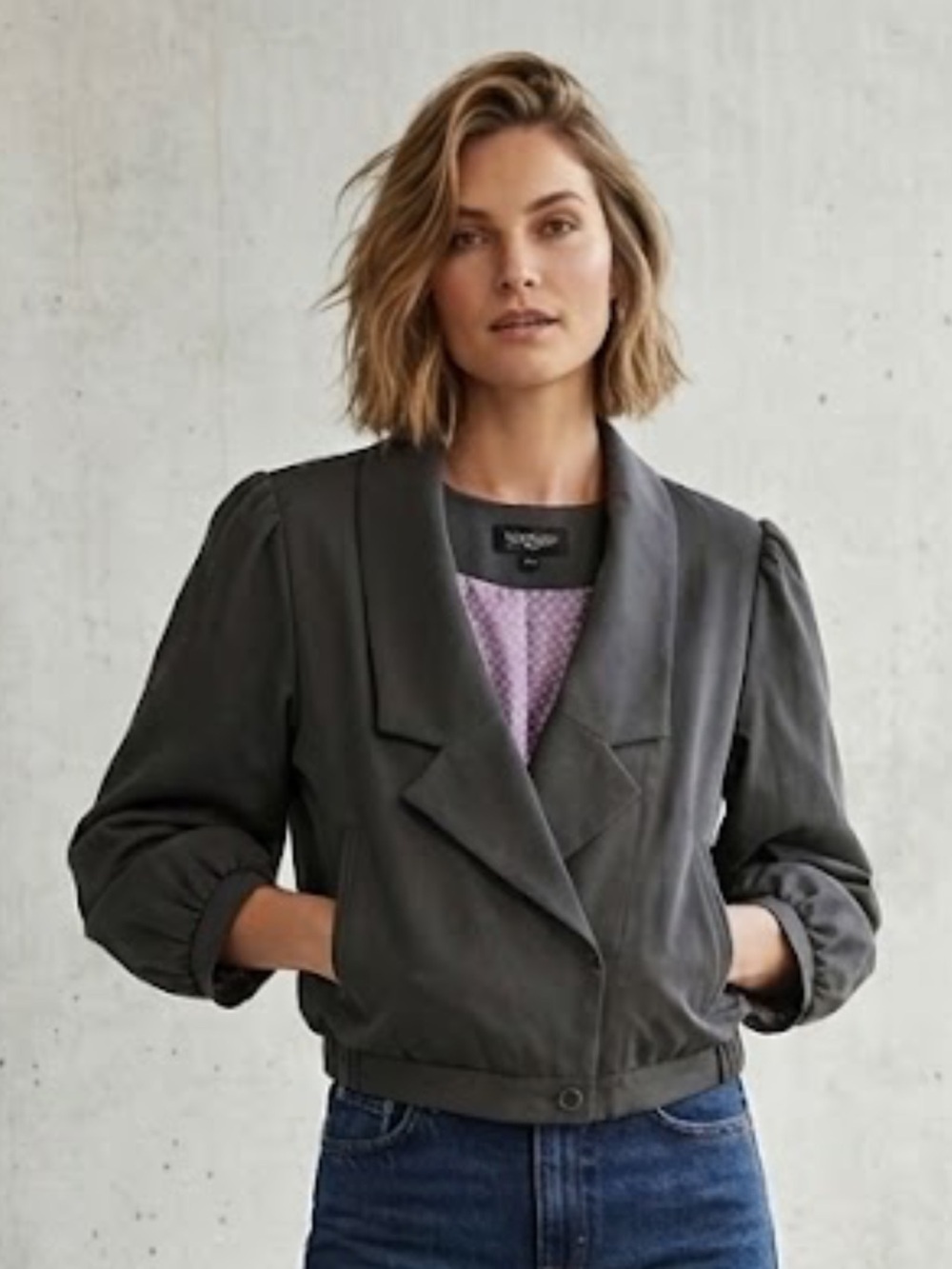 Topshop Cropped Blazer Jacket in Charcoal 860